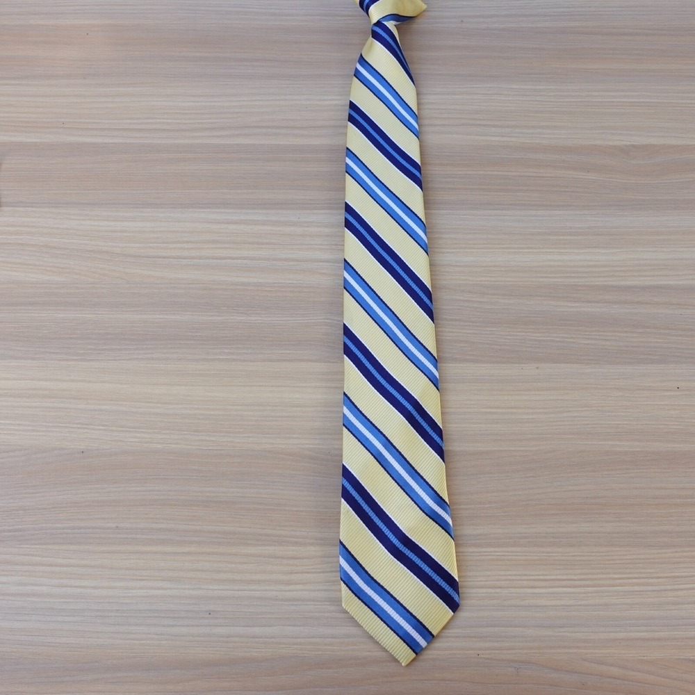 Striped Repp Tie Boy Blue Yellow Formal Wedding School Preppy Clip On Necktie
